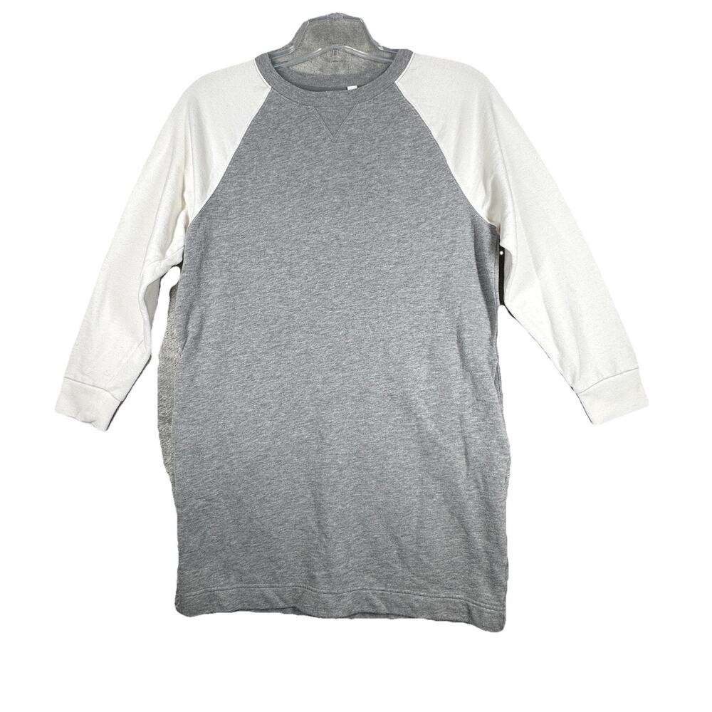 Gap Dress Women Small Petite Gray White Raglan Baseball Sweatshirt Dress Neutral